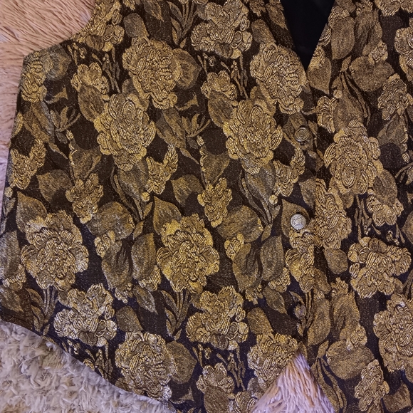 Vintage 90s Plus Size Erica Simone Gold And Black Floral Brocade Vest 2X - Picture 4 of 5